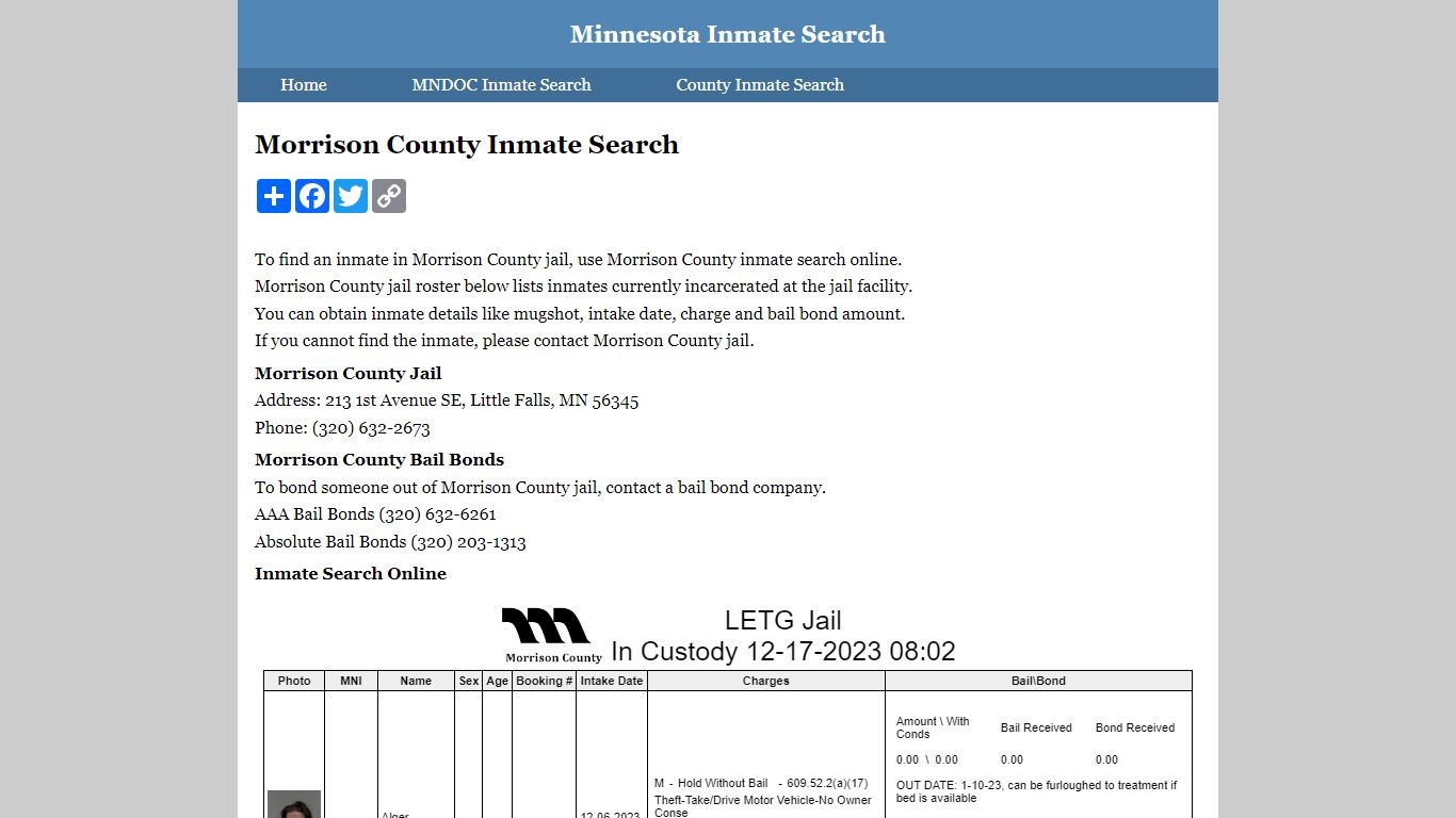 Morrison County Inmate Search